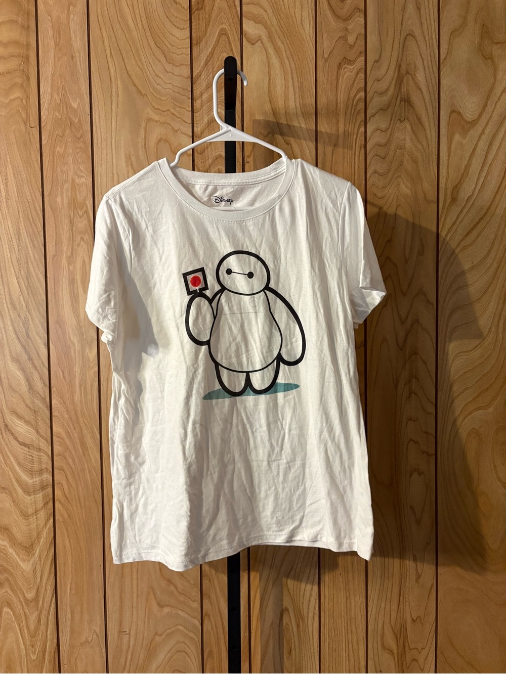 Disney White Baymax Graphic Tee with Black Outline and Red Accent